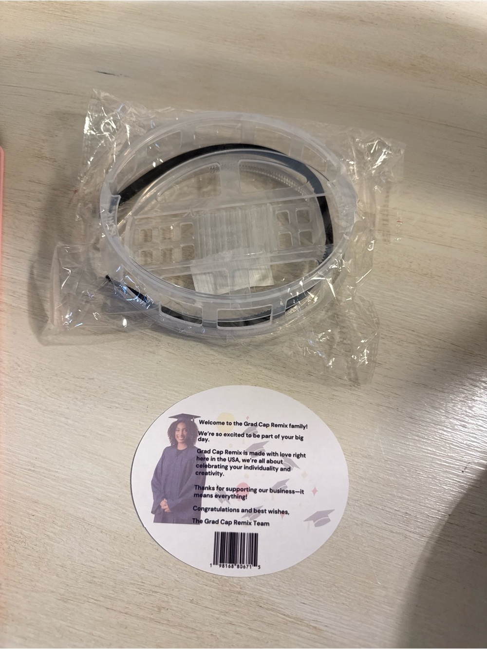 Clear Plastic Graduation Cap Ring with Black Trim